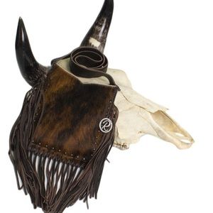 NEW Raviani Chocolate Brown Brindle Genuine Cowhide Fringe Leather Crossbody